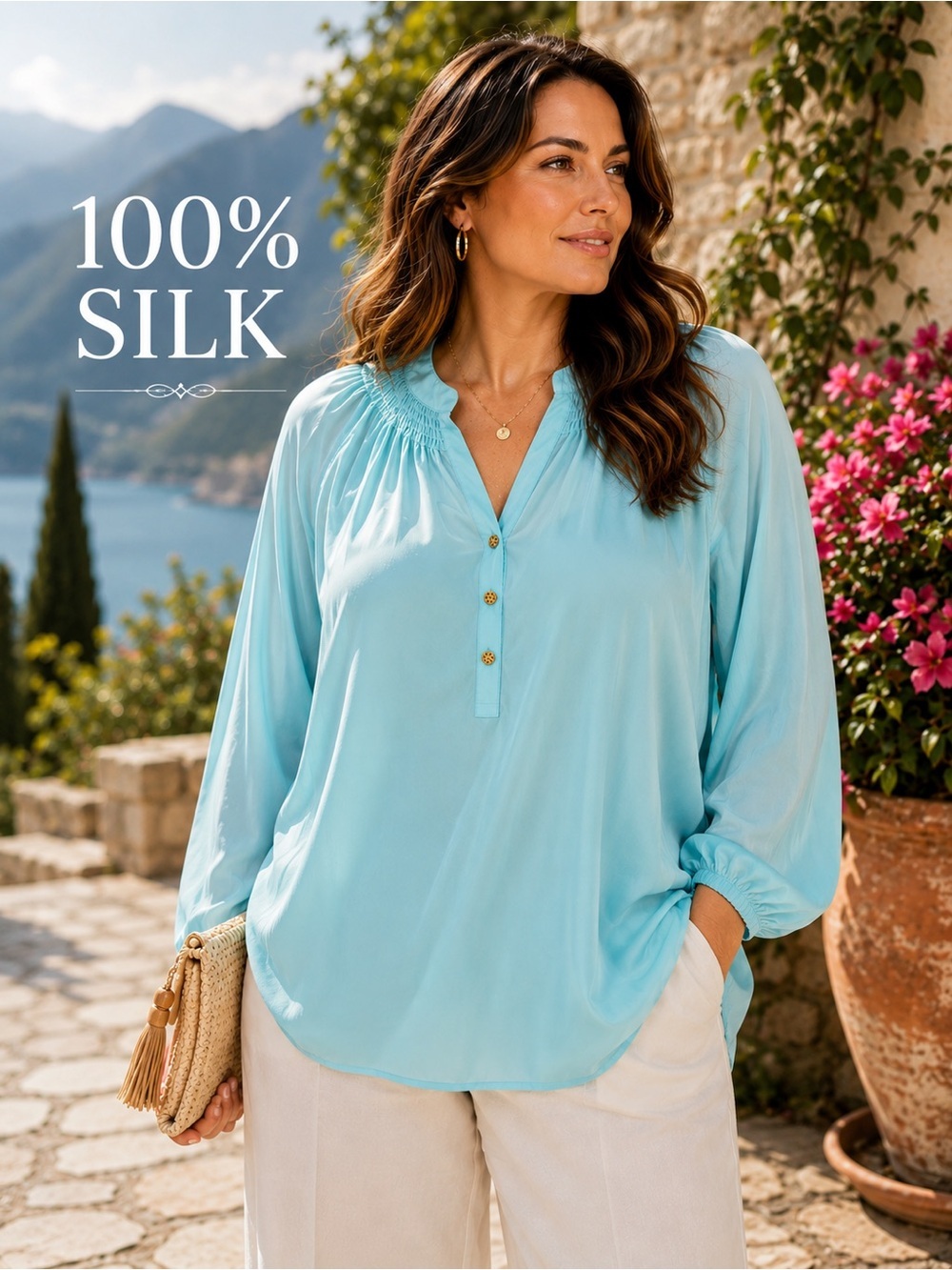 Lilly Pulitzer 100% Silk Turquoise Blue Blouse XL